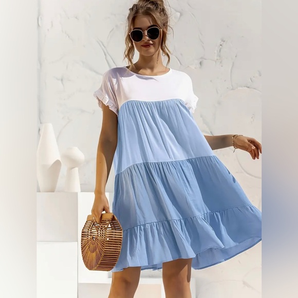 Passion of Essence Dresses & Skirts - Boho Blue Color Block Tiered Tunic Deess